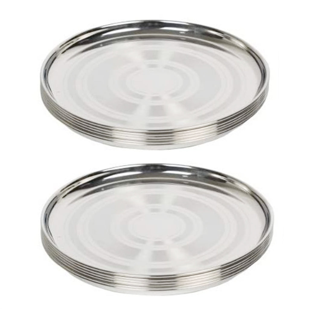 Set of 12 Stainless Steel Round Heavy Gauge Dinner Plate with Circle Design 10.5inch