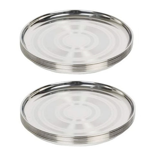 Set of 12 Stainless Steel Round Heavy Gauge Dinner Plate with Circle Design 10.5inch