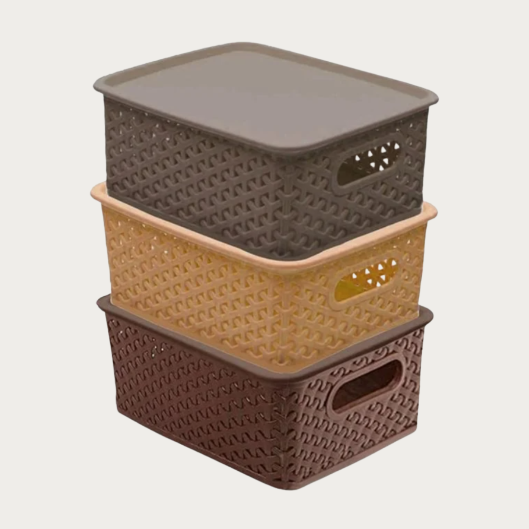 Multipurpose Solitaire Storage Basket Set of 3 – Durable Plastic Organizer for Kitchen, Bathroom & Home