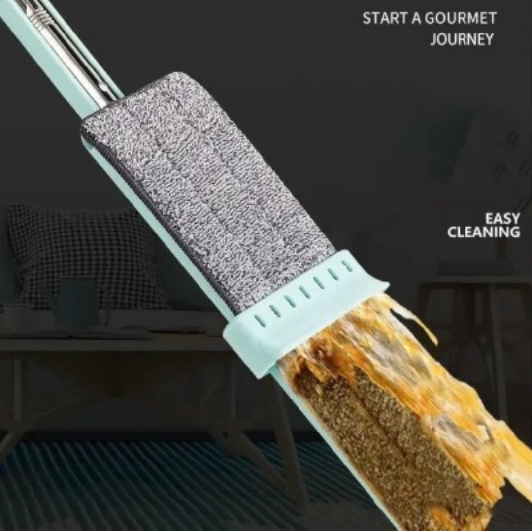 Flat Mop for Floor Cleaning – 360° Magic Slider Microfiber Squeeze Mop with Hands-Free Self-Wringing & 1 Refill Included