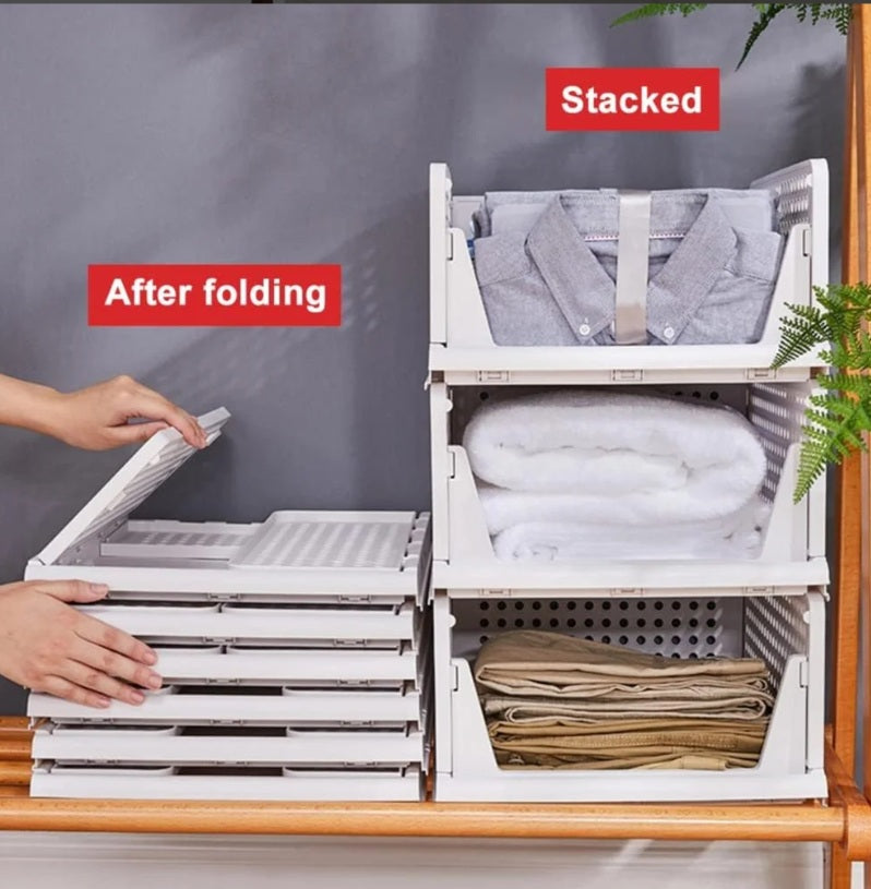 Set of 3, Stackable Wardrobe Organizer for Storage/Foldable Cupboard Organizer for Clothes(White)