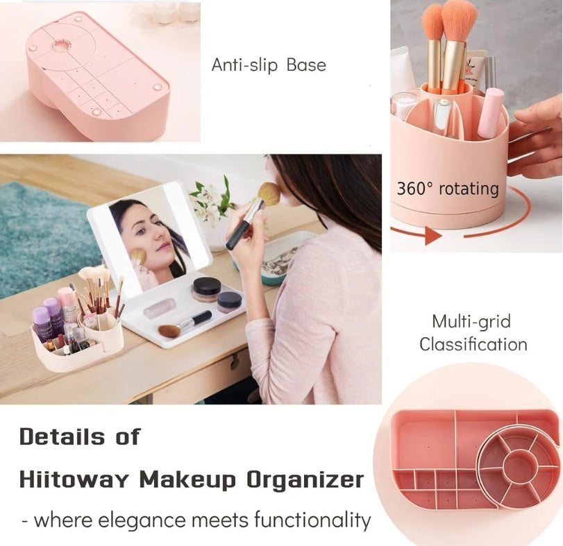 Makeup Organizer with 360-Degree Rotating Desktop Pencil Holder