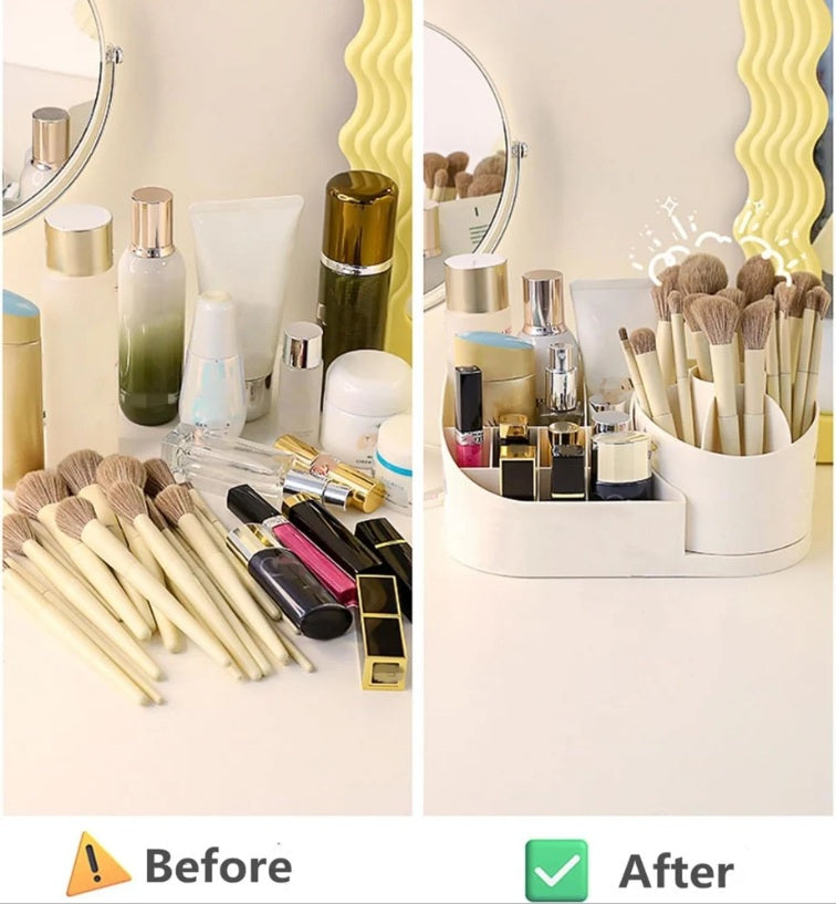 Makeup Organizer with 360-Degree Rotating Desktop Pencil Holder