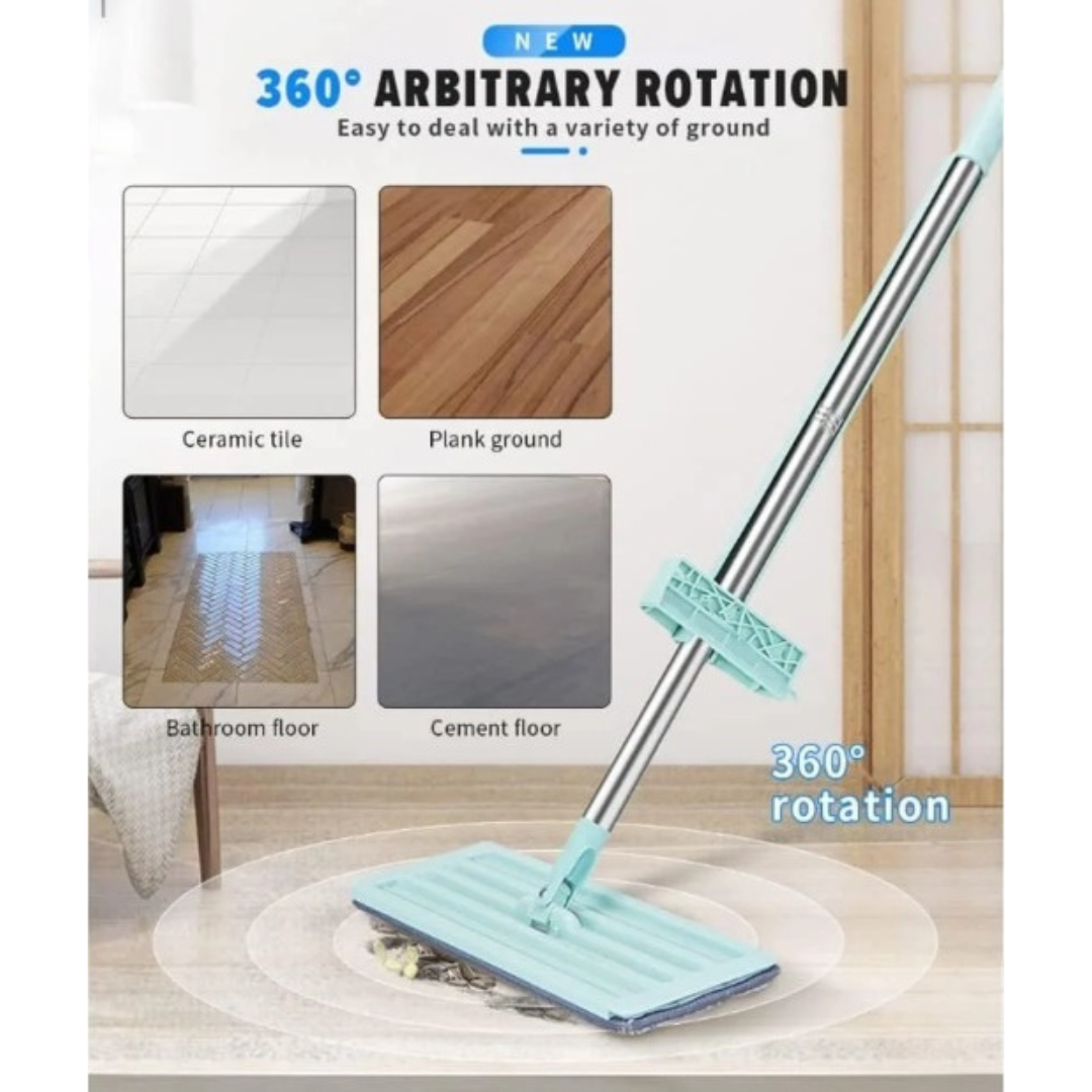 Flat Mop for Floor Cleaning – 360° Magic Slider Microfiber Squeeze Mop with Hands-Free Self-Wringing & 1 Refill Included
