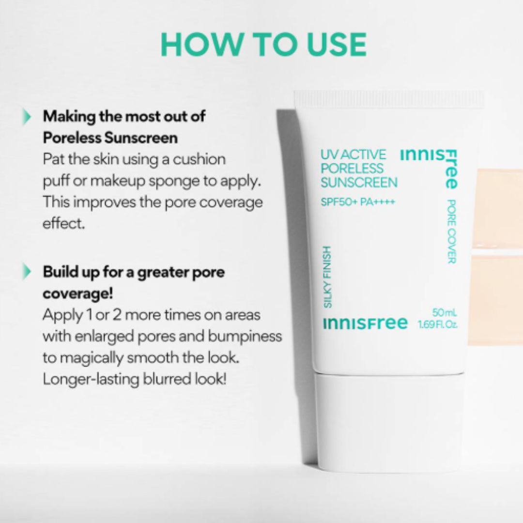 Innisfree UV Active Poreless Sunscreen SPF 50+ PA++++ For Smooth Even Toned Skin & Silky Finish - Mini 25ml (Inclusive of all taxes)