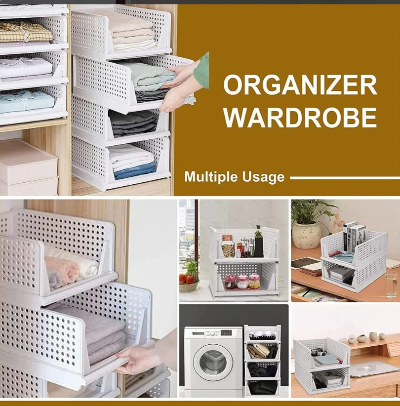 Set of 3, Stackable Wardrobe Organizer for Storage/Foldable Cupboard Organizer for Clothes(White)