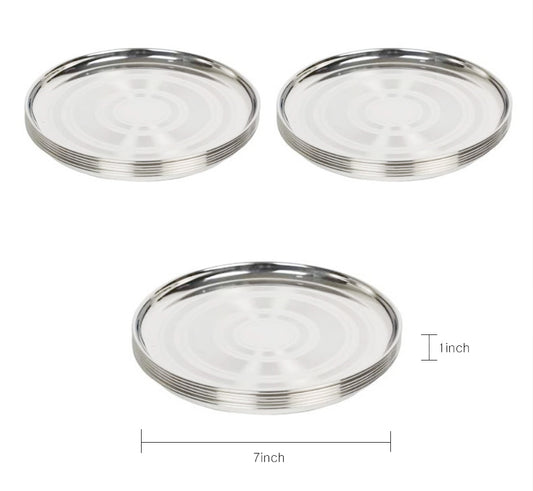Set of 12 Stainless Steel Round Heavy Gauge Dinner Plate with Circle Design 7inch