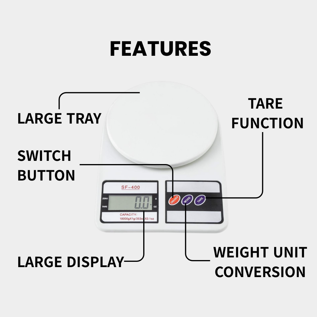 SF-400 Digital Kitchen Scale | 10kg x 1g Precision Electronic Food Scale | Cooking, Baking, Meal Prep, Healthy Diet