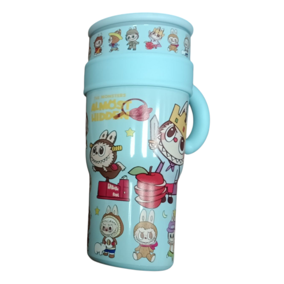 UNNIES Cartoon Character Labubu Tumbler 40oz | Stainless Steel Vacuum Insulated Travel Mug with Lid & Straw | Hot & Cold | Beige / Yellow / Blue