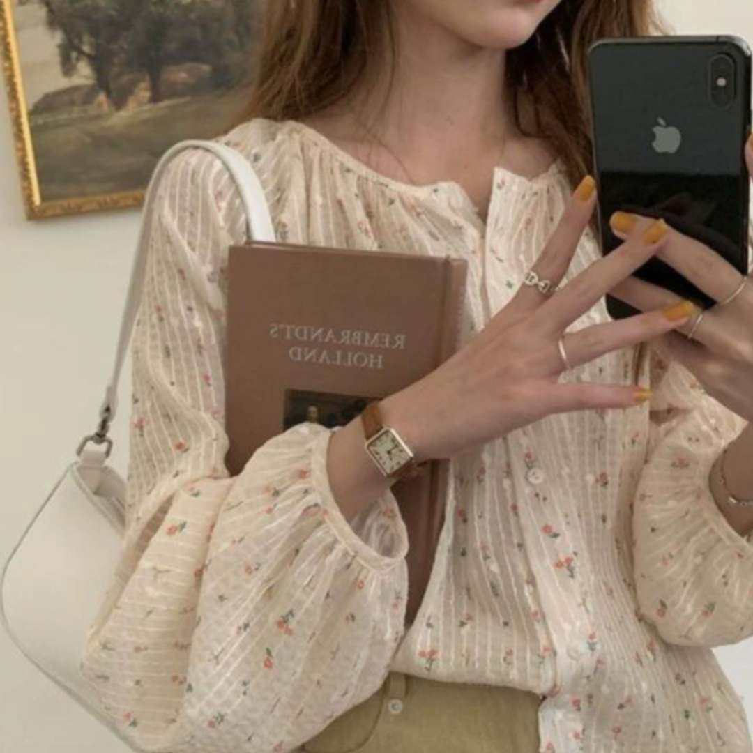 French Chic Yellow Floral Blouse for Women N.22 (Inclusive of all taxes)