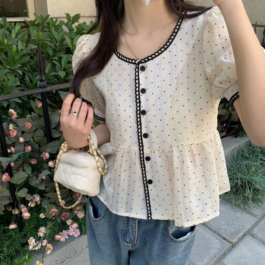 Elegant French V-neck lace embroidered blouse N.6 (Inclusive of all taxes)