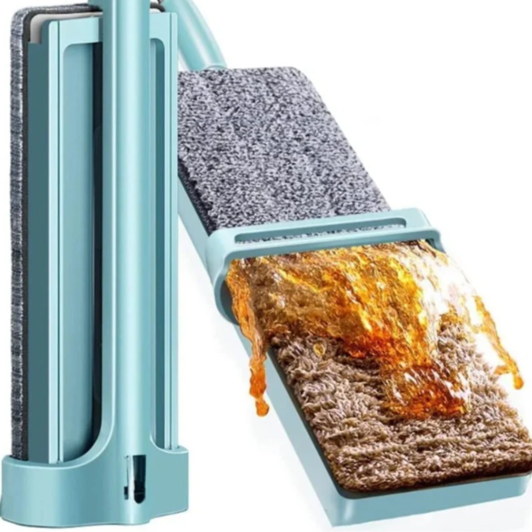 Flat Mop for Floor Cleaning – 360° Magic Slider Microfiber Squeeze Mop with Hands-Free Self-Wringing & 1 Refill Included