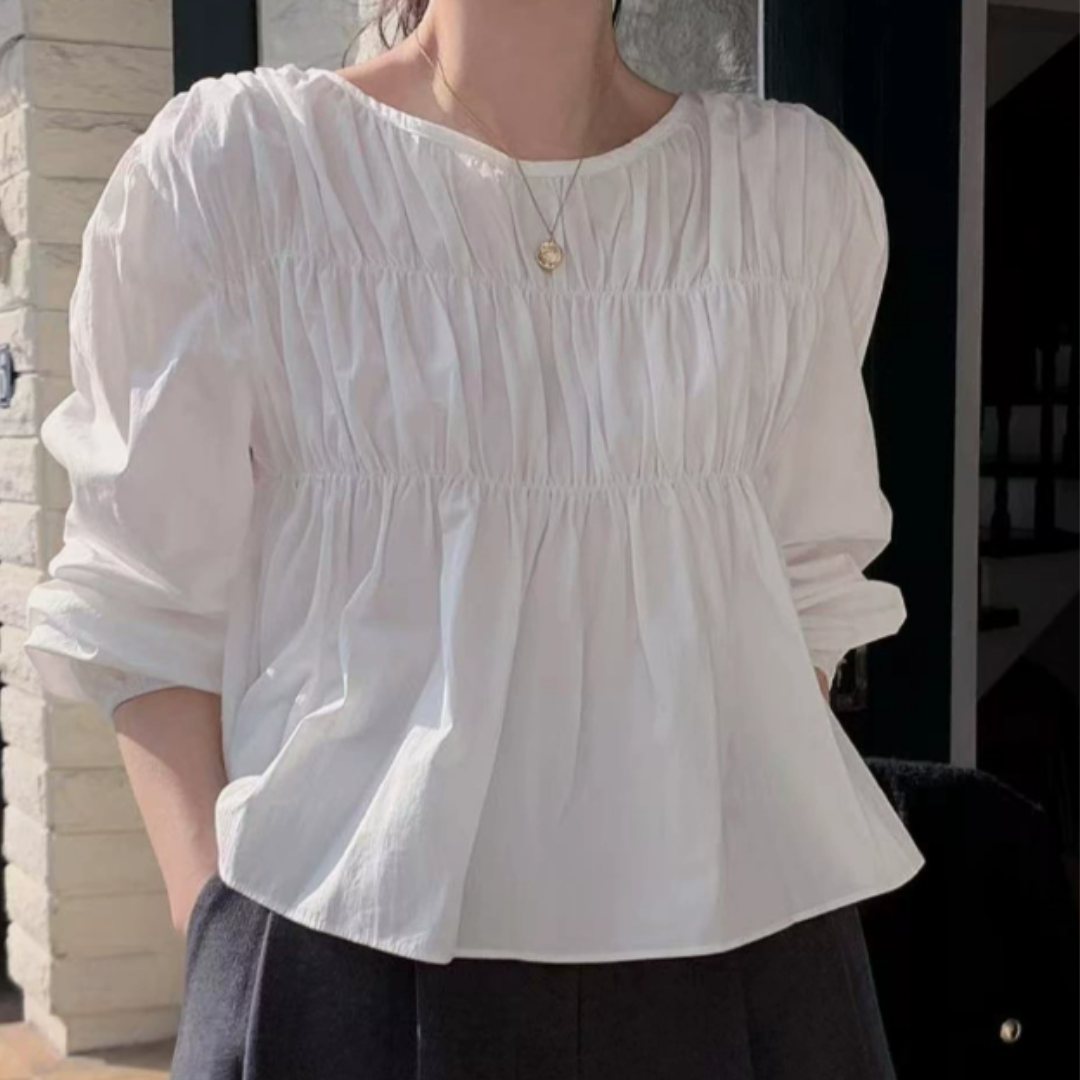 Chic Pleated Loose Fit Long Sleeve Blouse for Women N.16 (Inclusive of all taxes)