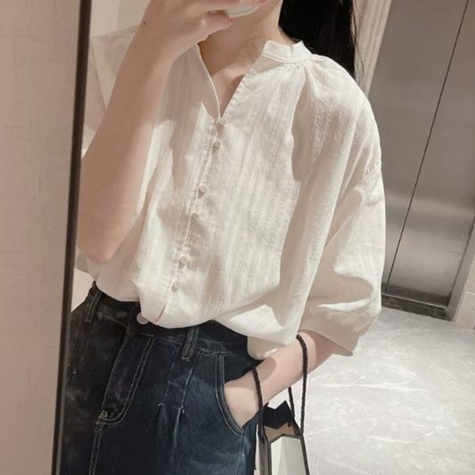 French Style Cotton Linen Short Sleeve Shirt for Women N.21 (Inclusive of all taxes)