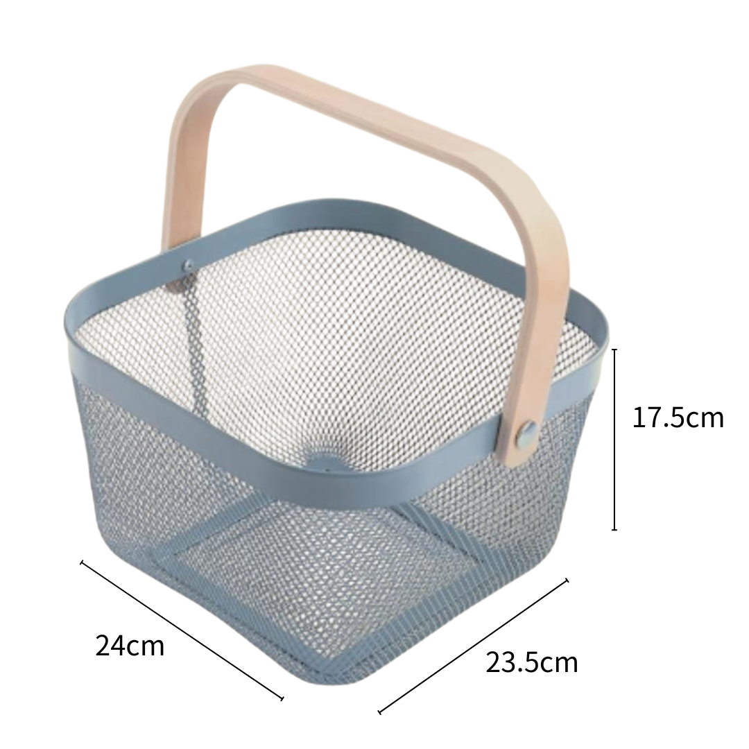 Metal Mesh Storage Organizer Fruit Rectangular Basket, Hanging Shopping Basket Kitchen Basket With Bamboo Handle Ideal For Bathroom, Pantry, Cabinet And Home (23.5 X 24 X 17.5 Cm) 72% off (Inclusive of all taxes)