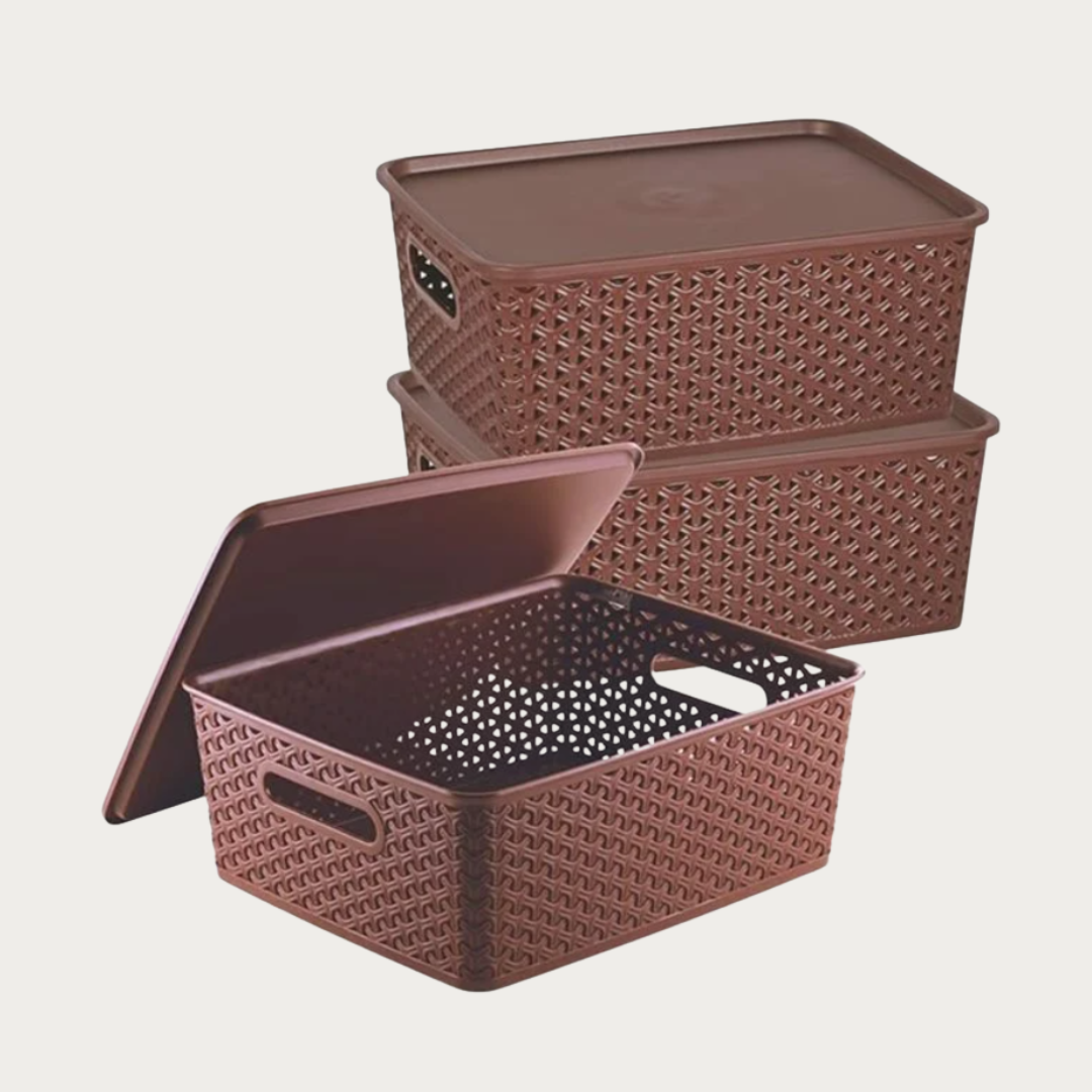 Multipurpose Solitaire Storage Basket Set of 3 – Durable Plastic Organizer for Kitchen, Bathroom & Home