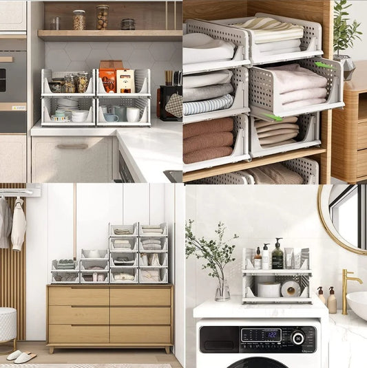 Set of 3, Stackable Wardrobe Organizer for Storage/Foldable Cupboard Organizer for Clothes(White)