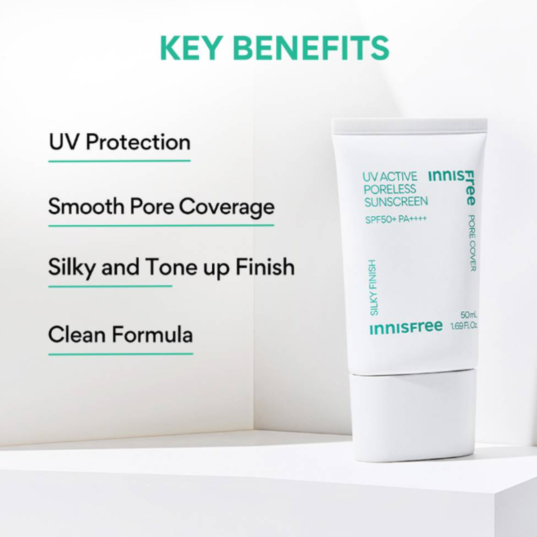 Innisfree UV Active Poreless Sunscreen SPF 50+ PA++++ For Smooth Even Toned Skin & Silky Finish - Mini 25ml (Inclusive of all taxes)
