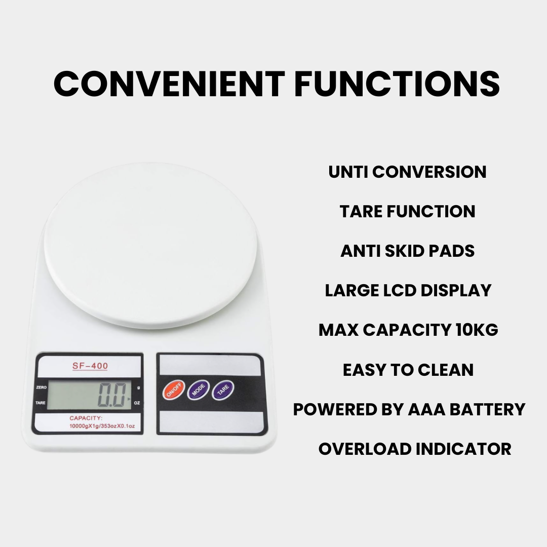 SF-400 Digital Kitchen Scale | 10kg x 1g Precision Electronic Food Scale | Cooking, Baking, Meal Prep, Healthy Diet