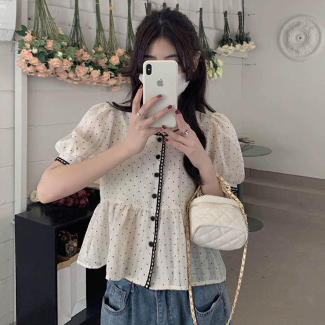 Elegant French V-neck lace embroidered blouse N.6 (Inclusive of all taxes)