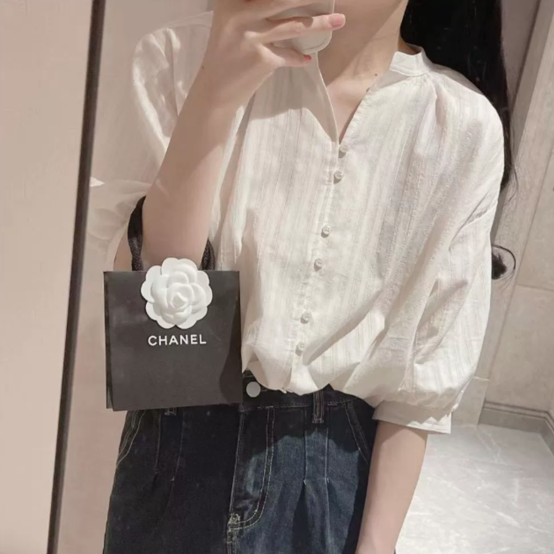 French Style Cotton Linen Short Sleeve Shirt for Women N.21 (Inclusive of all taxes)