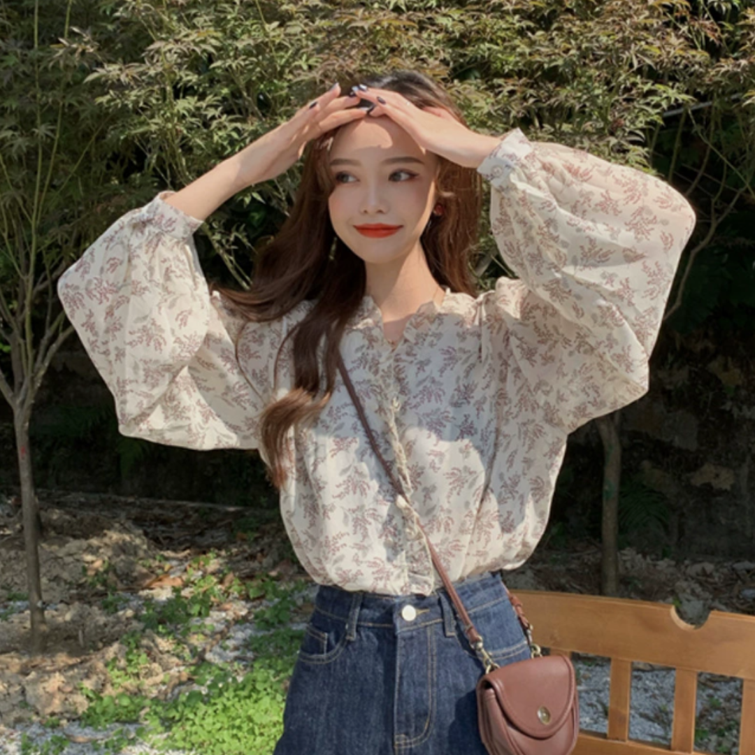Elegant floral chiffon blouse N.24 (Inclusive of all taxes)