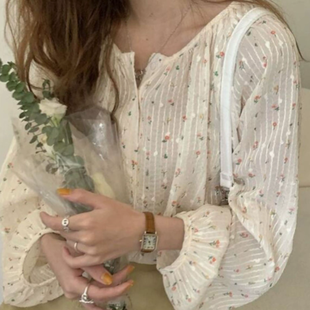 French Chic Yellow Floral Blouse for Women N.22 (Inclusive of all taxes)
