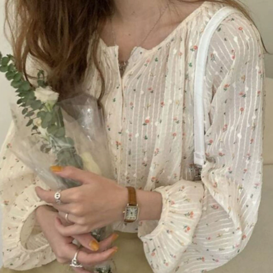 French Chic Yellow Floral Blouse for Women N.22 (Inclusive of all taxes)