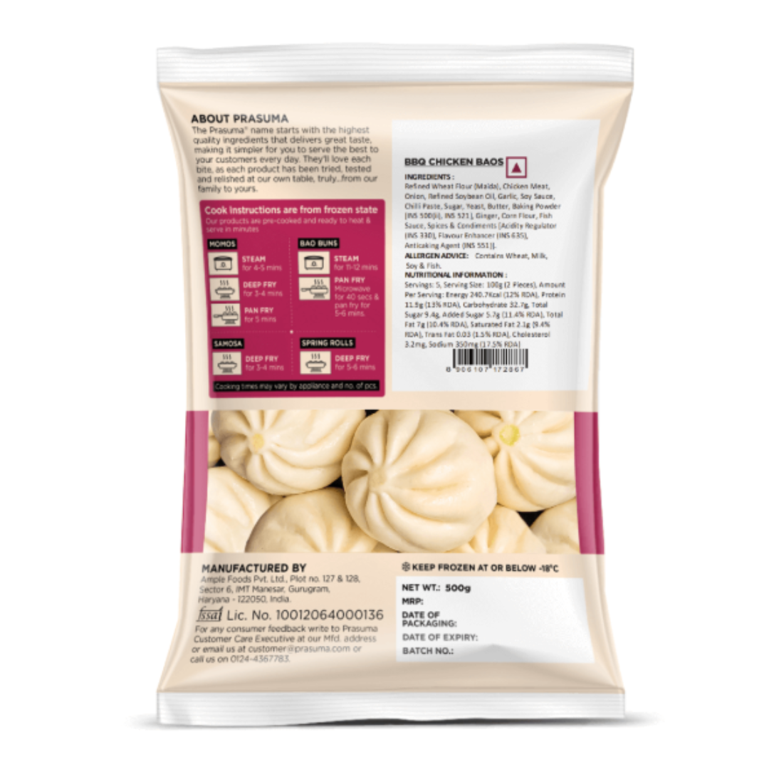 Prasuma - BBQ Chicken Bao Buns, 50 gm/pc (Pack of 10) (Frozen) (Inclusive of all taxes)