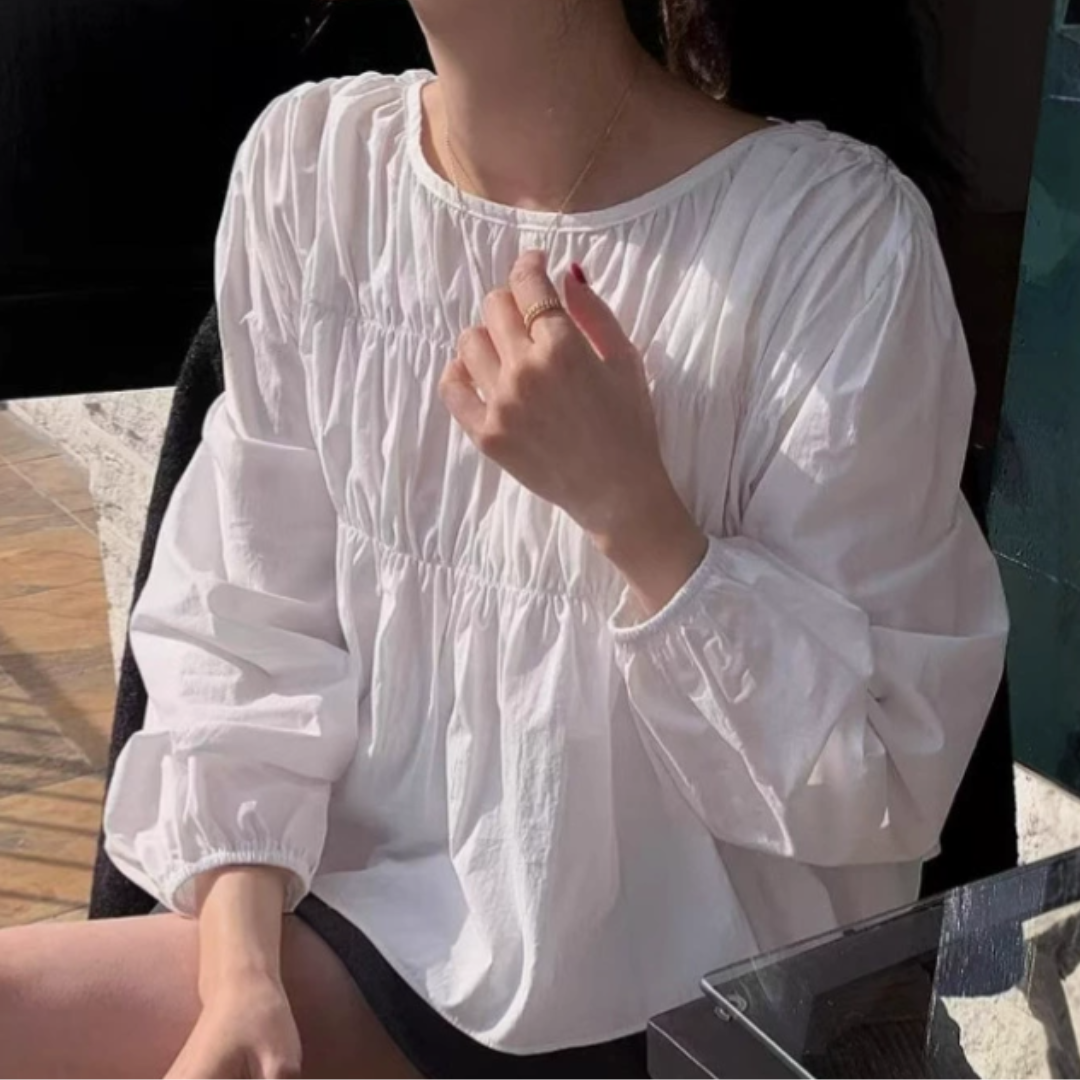 Chic Pleated Loose Fit Long Sleeve Blouse for Women N.16 (Inclusive of all taxes)