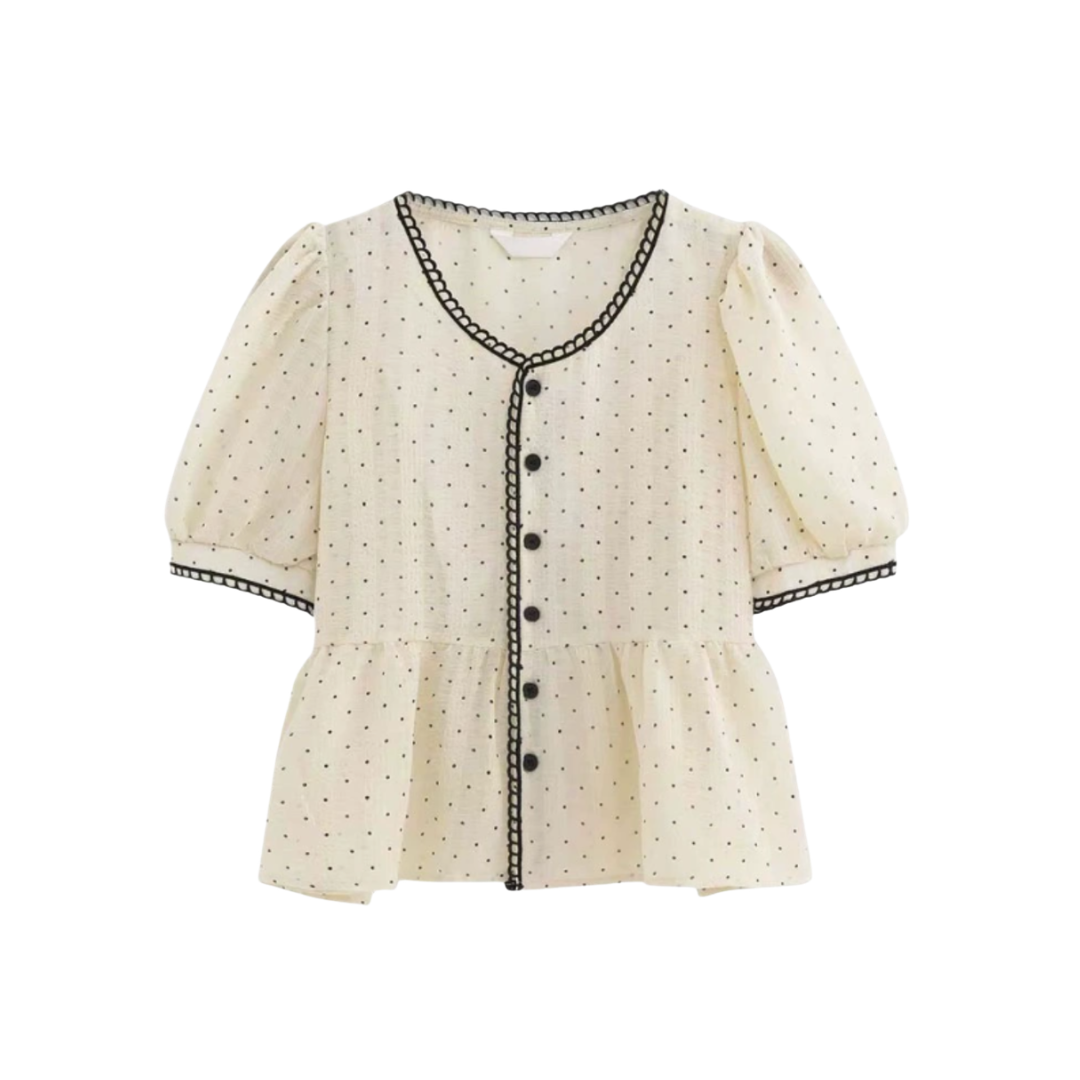 Elegant French V-neck lace embroidered blouse N.6 (Inclusive of all taxes)