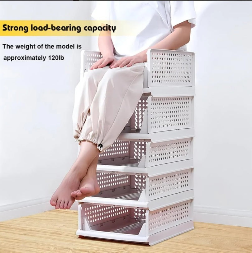 Set of 3, Stackable Wardrobe Organizer for Storage/Foldable Cupboard Organizer for Clothes(White)