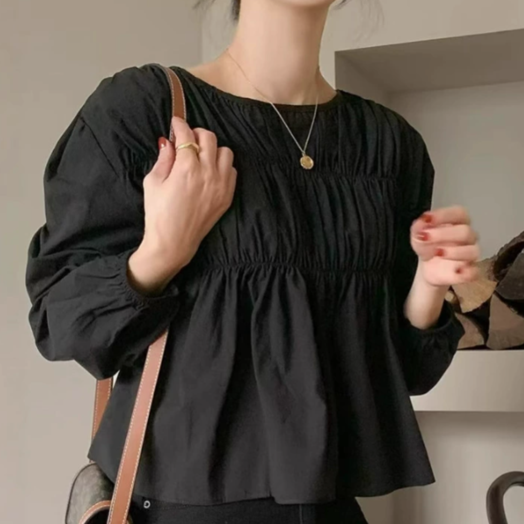 Chic Pleated Loose Fit Long Sleeve Blouse for Women N.16 (Inclusive of all taxes)