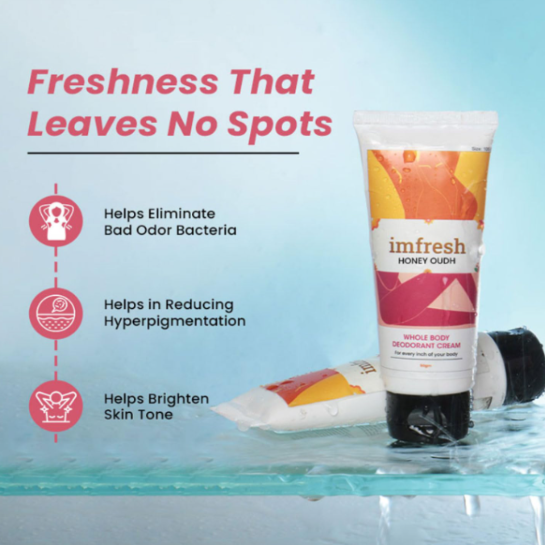 imfresh Honey Oudh , Deodorant Cream For Whole body/Long Lasting Odour Control / Helps in brightening underarms / Alcohol-Free / No Aluminium/No Parabens 75gm (Inclusive of all taxes)