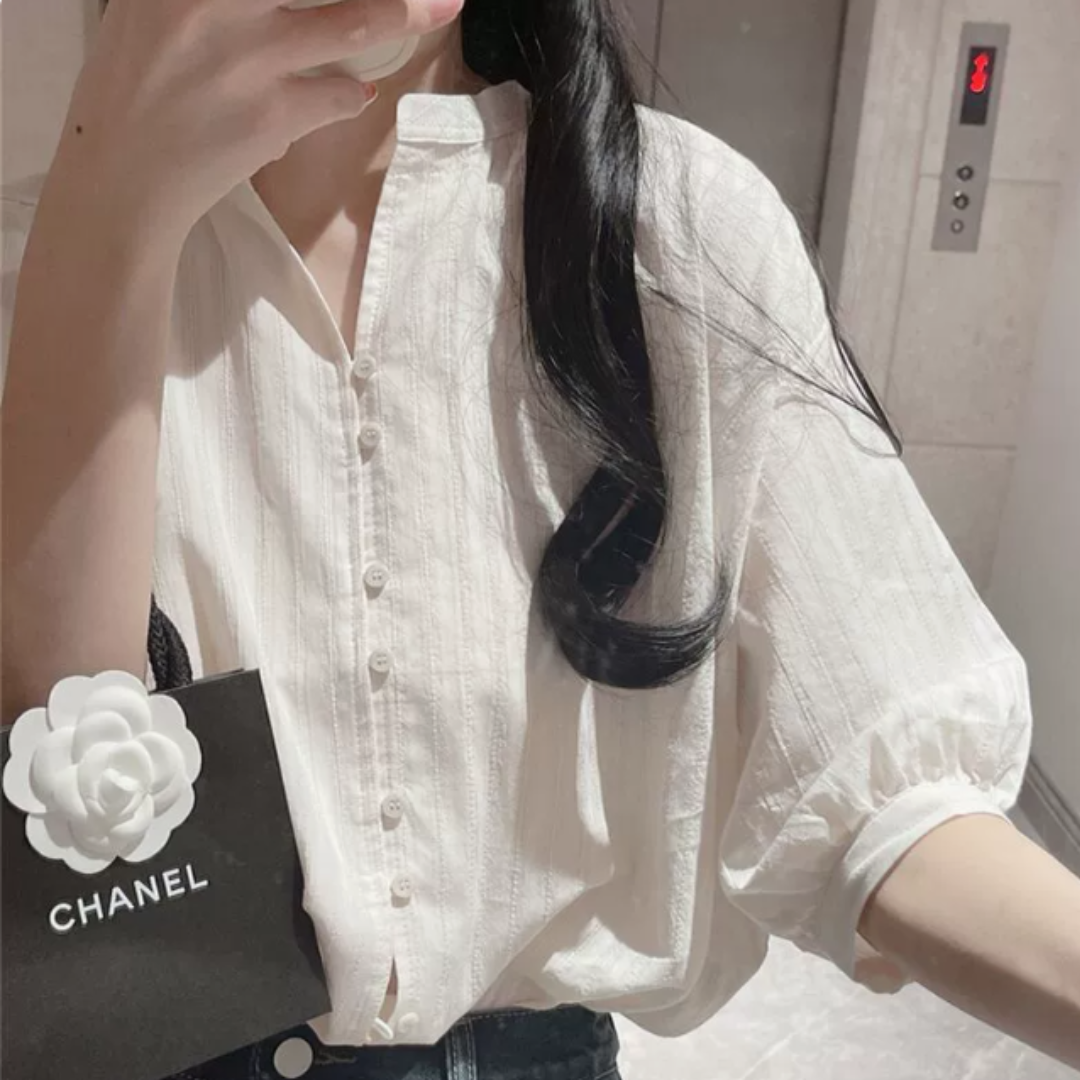 French Style Cotton Linen Short Sleeve Shirt for Women N.21 (Inclusive of all taxes)