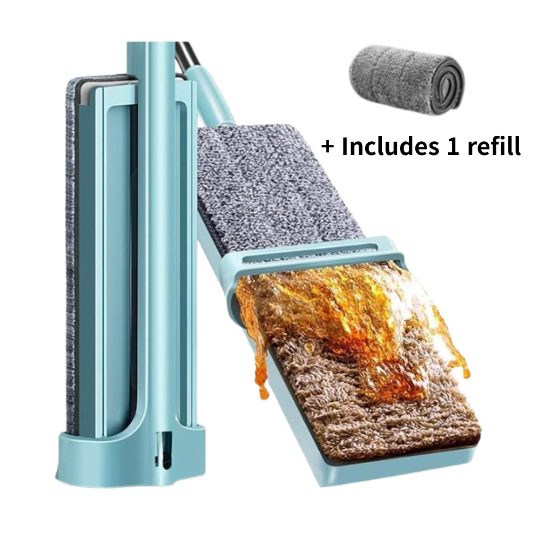Flat Mop for Floor Cleaning – 360° Magic Slider Microfiber Squeeze Mop with Hands-Free Self-Wringing & 1 Refill Included