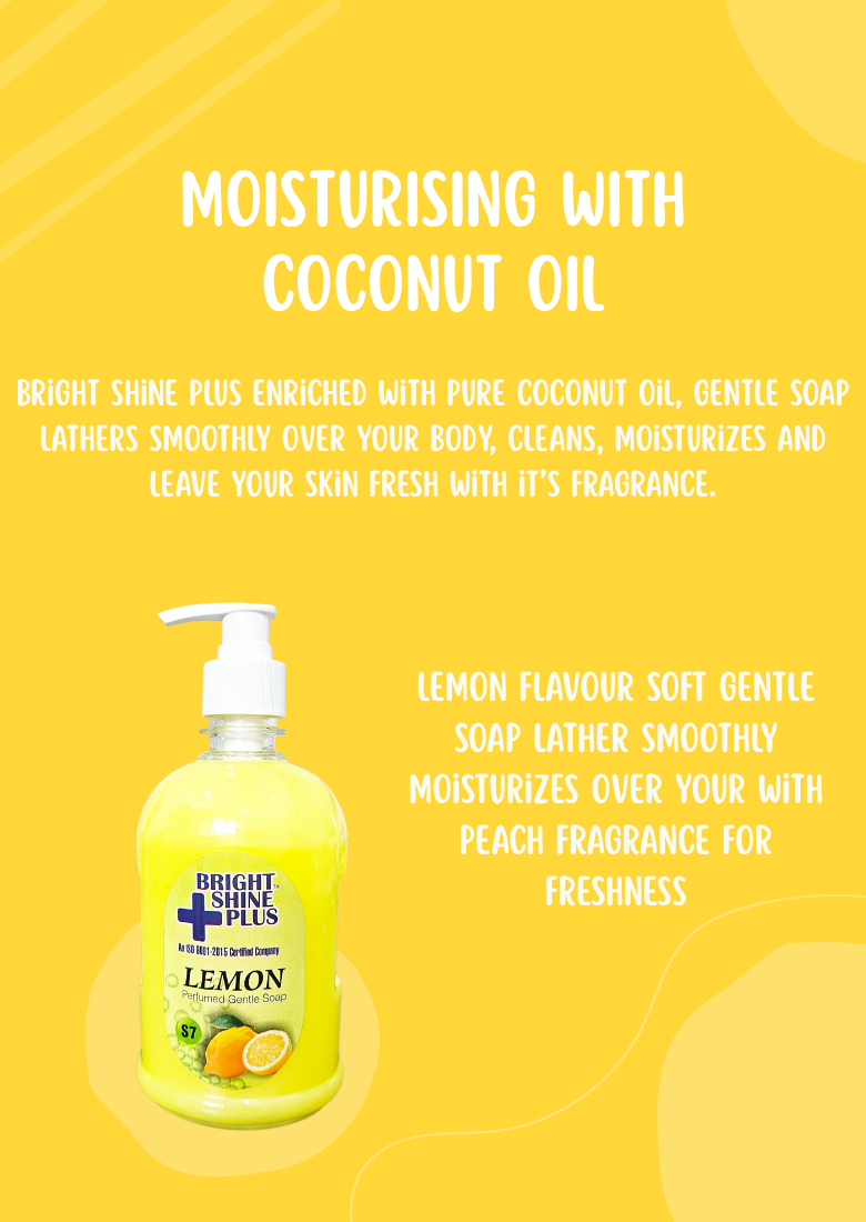 Bright Shine Hand Wash Liquid 500ml – Lemon Fresh | Gentle on Hands, Removes Germs & Dirt