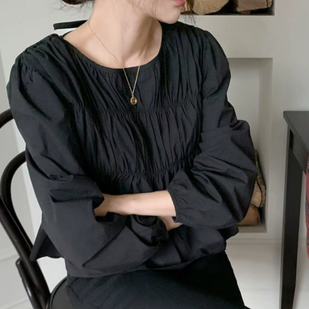 Chic Pleated Loose Fit Long Sleeve Blouse for Women N.16 (Inclusive of all taxes)