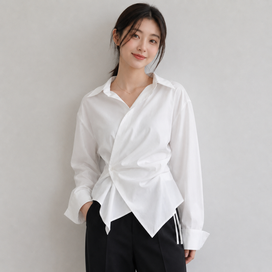 Korean Style Striped Asymmetrical Blouse for Women XL white N.12 (Inclusive of all taxes)