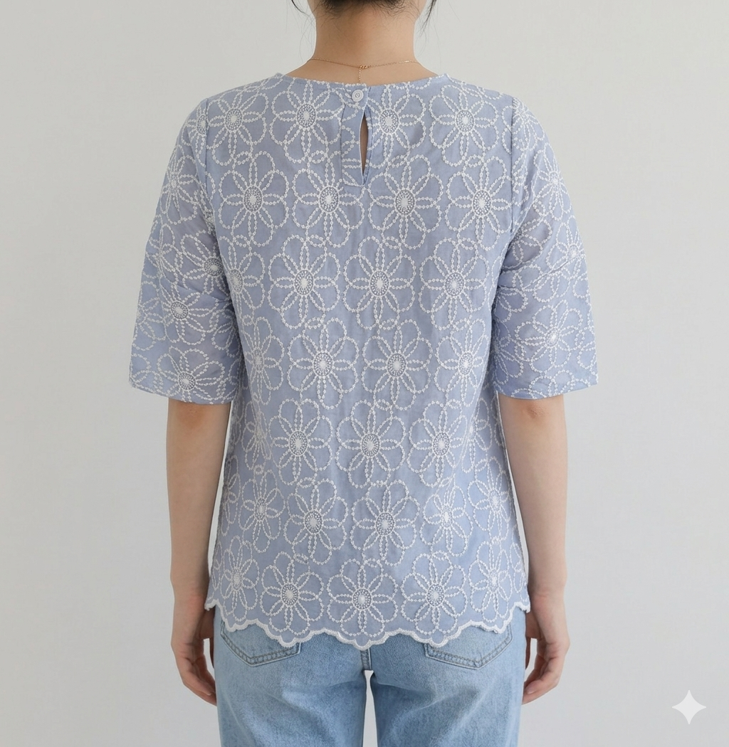 Elegant Korean Puff Sleeve Floral Embroidered Blouse N.9 (Inclusive of all taxes)