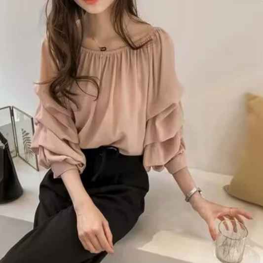 Korean Style Off Shoulder Chiffon Blouse for Women N.23 (Inclusive of all taxes)
