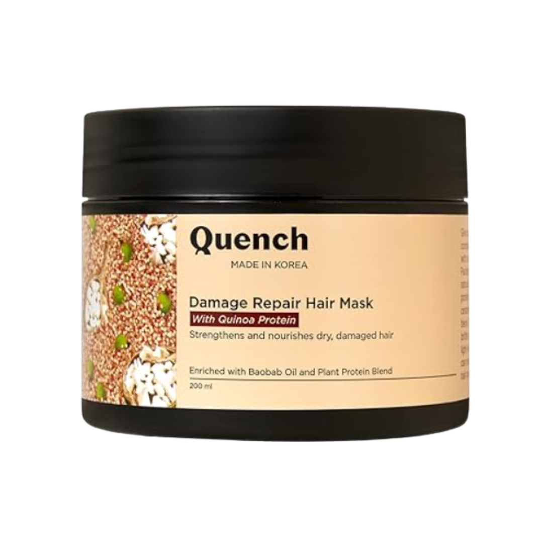 Quench Damage Repair Hair Mask with Quinoa Protein & Ceramides – Restores & Strengthens Dry, Damaged Hair, Adds Shine (200ml, Made in Korea)