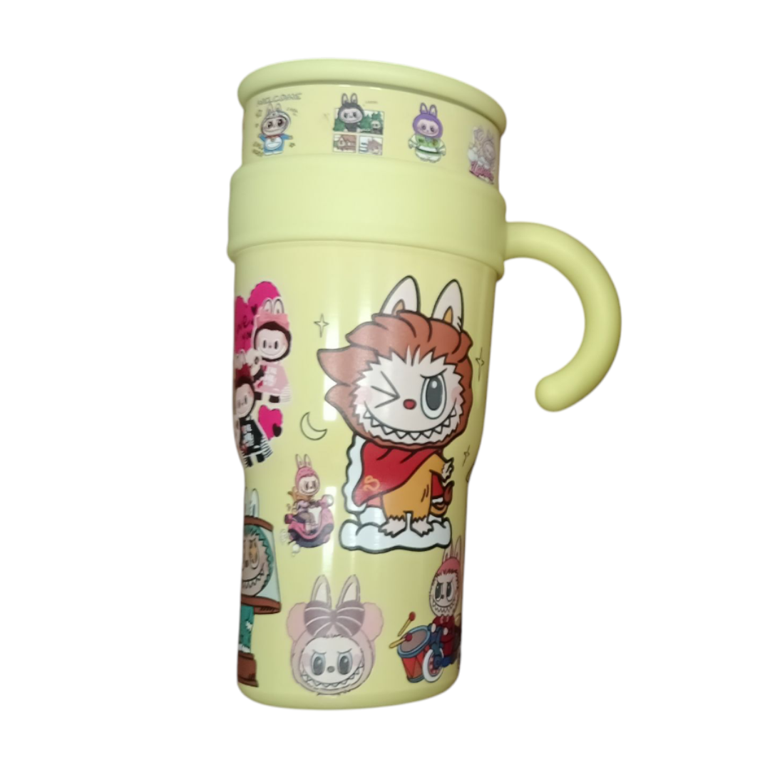 UNNIES Cartoon Character Labubu Tumbler 40oz | Stainless Steel Vacuum Insulated Travel Mug with Lid & Straw | Hot & Cold | Beige / Yellow / Blue
