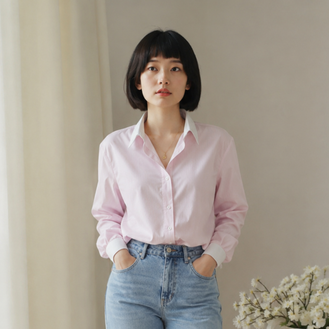 Soft Pink Loose Fit Collared Office Blouse N.10 (Inclusive of all taxes)