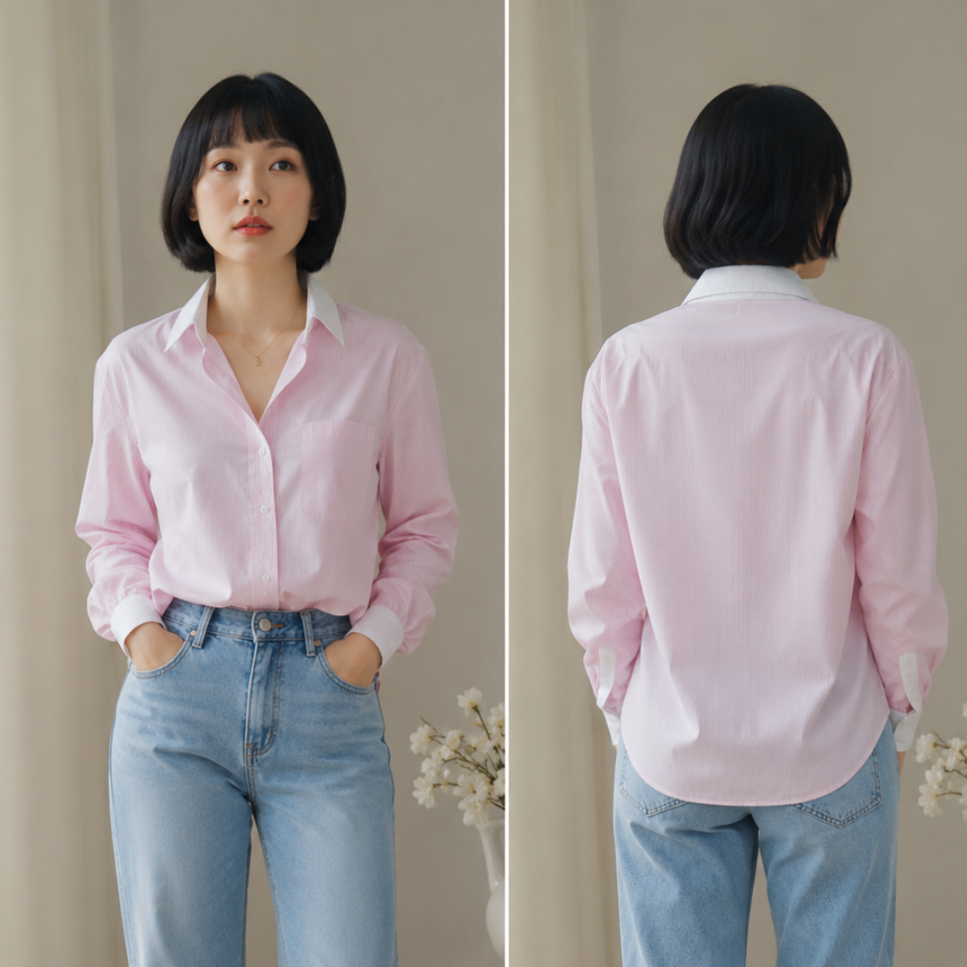 Soft Pink Loose Fit Collared Office Blouse N.10 (Inclusive of all taxes)