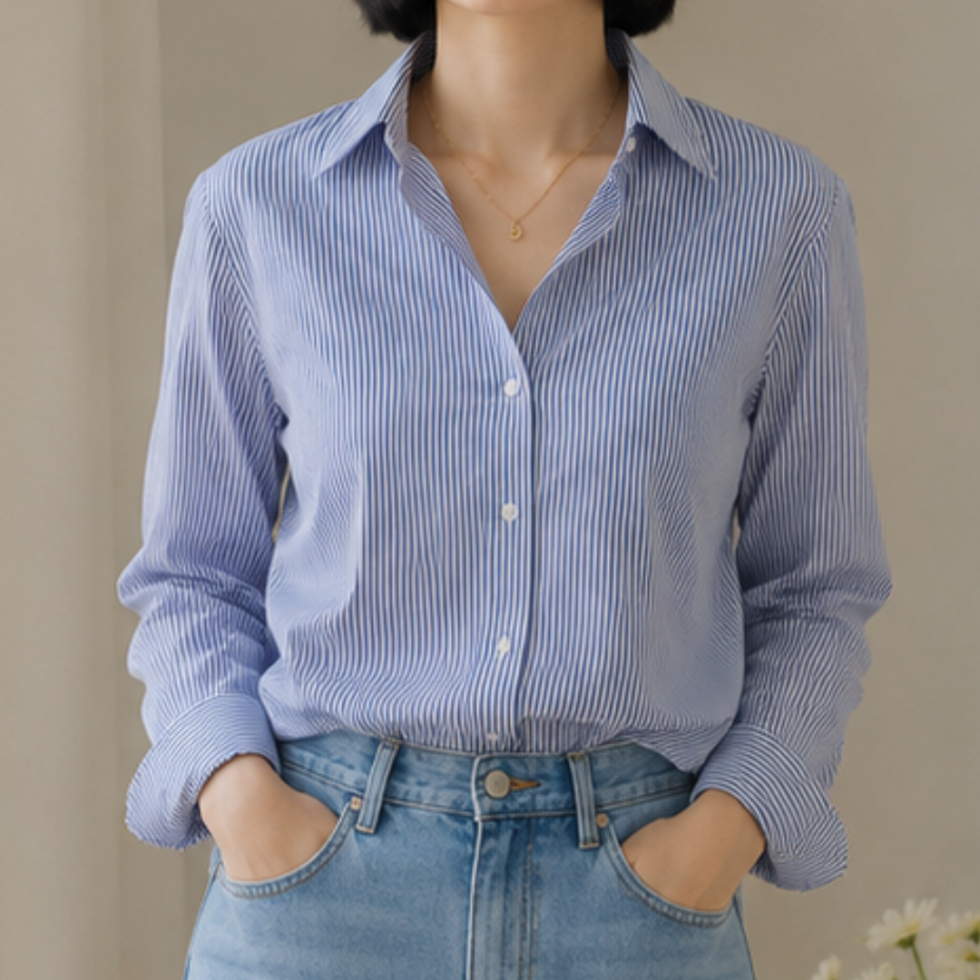 Women’s Korean Style Blue Stripe Formal Shirt N.10 (Inclusive of all taxes)
