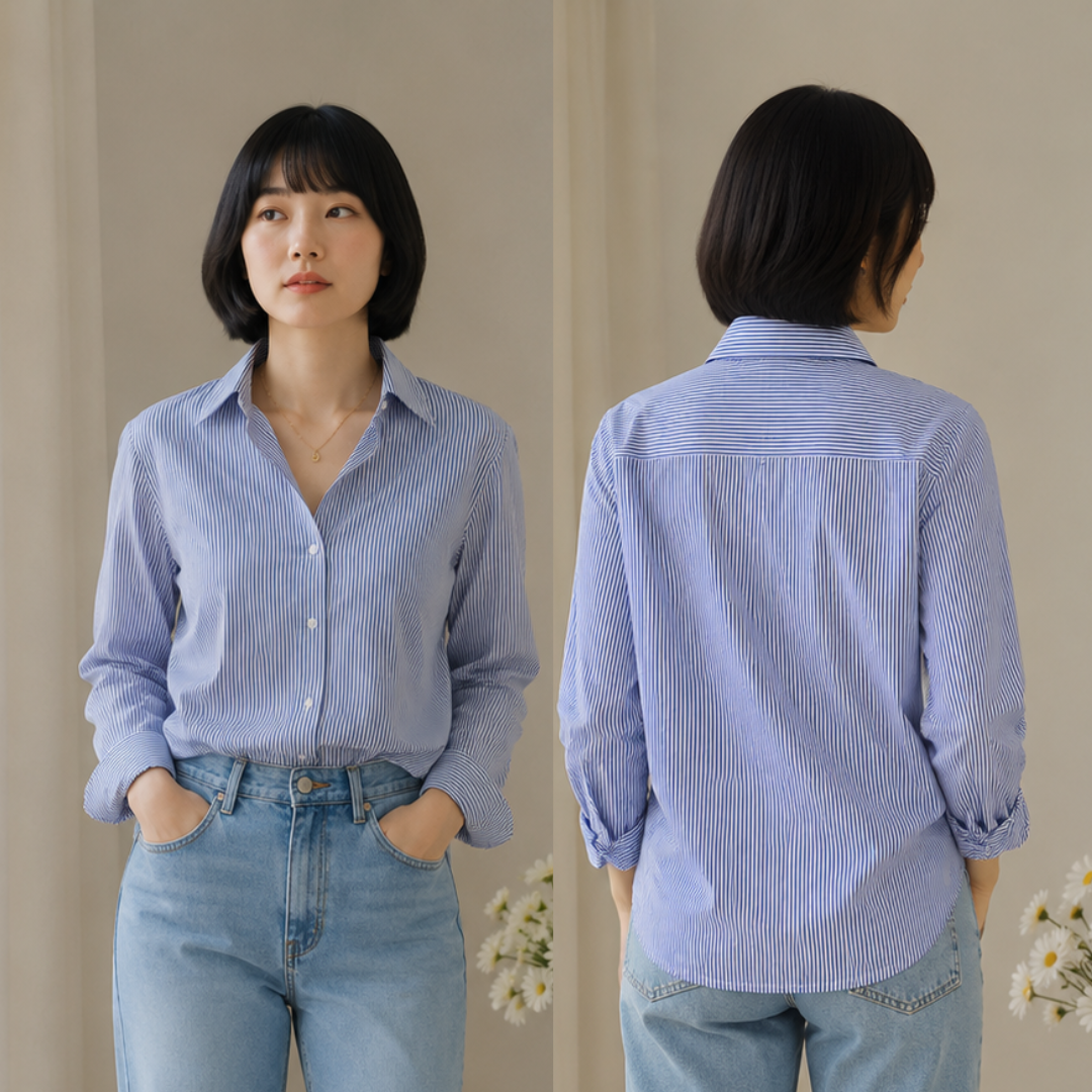 Women’s Korean Style Blue Stripe Formal Shirt N.10 (Inclusive of all taxes)