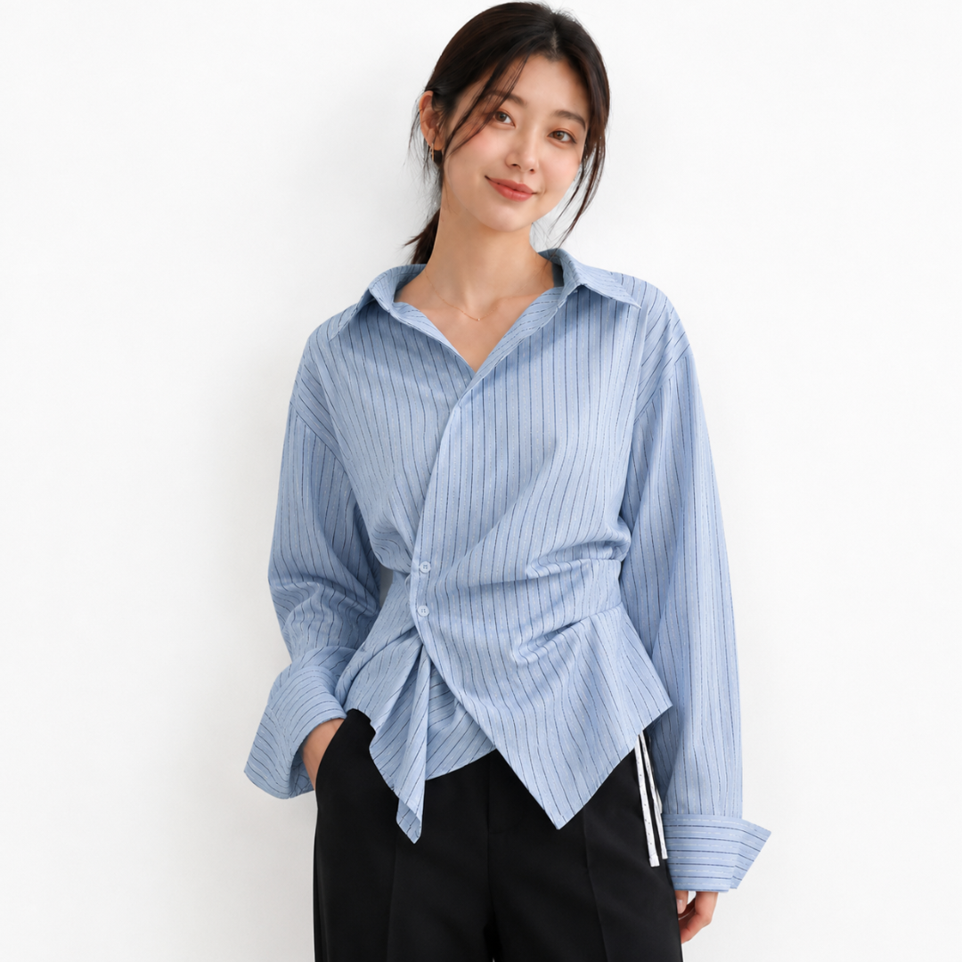 Korean Style Striped Asymmetrical Blouse for Women N.12 (Inclusive of all taxes)