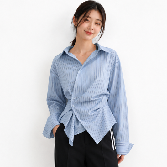 Korean Style Striped Asymmetrical Blouse for Women N.12 (Inclusive of all taxes)